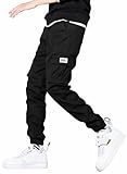 JMIERR Casual Cargo Pants for Men Stretch Elastic Waist Drawstring Joggers Pants Relaxed Fit Travel Outdoor Tapered Sweatpants with Multi Pockets,US 36(L),Black Travel Pants