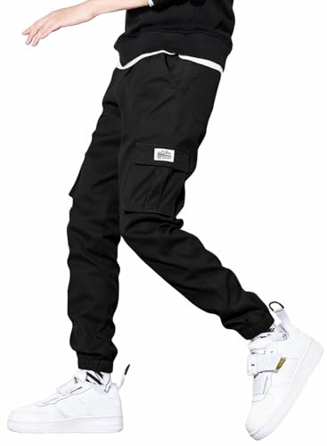 JMIERR Casual Cargo Pants for Men Stretch Elastic Waist Drawstring Joggers Pants Relaxed Fit Travel Outdoor Tapered Sweatpants with Multi Pockets,US 36(L),Black