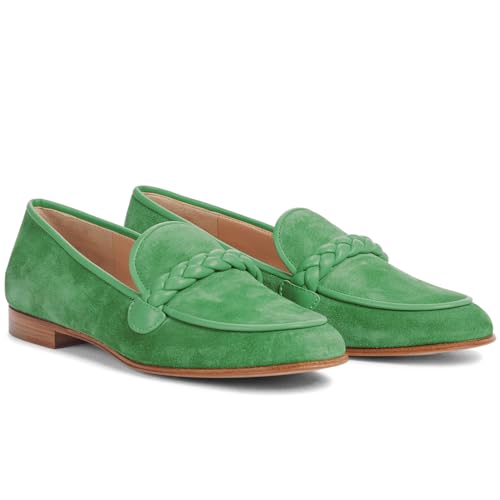 Image of MOOMMO Women Comfortable Suede Loafer Flats Round Closed Toe Slip On Penny Loafers Knitted Strap Oxford Loafer Shoes for Office Ladies Work Daily Casual Club Driver Flats Spring Elegant 4-11 M US