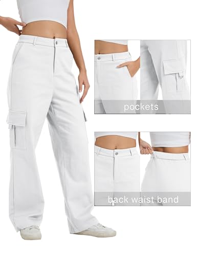 Image of Cargo Pants for Women High Waist Wide Leg Stretchy Pull On Baggy Casual Pants with Pockets