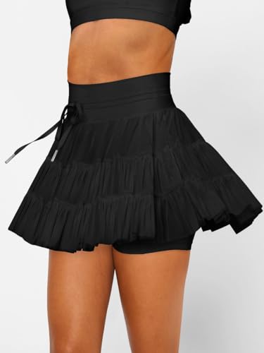 Women's High Waisted Ruffled Tennis Skirt Pleated Mesh Layered Tulle Flowy Skirt2