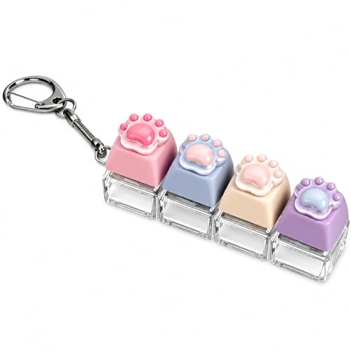 Image of Keyboard Fidget Toy, Four Key Mechanical Style Keychain with Snake Chain, Stress Relief Gadget for Office Workers and Students, Portable Anxiety Relief Tool for Commuting and Gaming