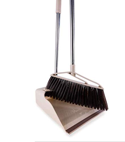 TRADY Broom and Dustpan Set, Self-Cleaning with Dustpan Teeth, Upright Standing for Garden, Home, Office, Kitchen, Lobby (Multi Colour)