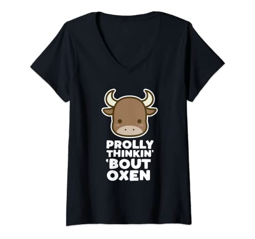 Mujer Cara de buey kawaii | Cita de amante de los animales de buey lindo | Regalo Camiseta Cuello V