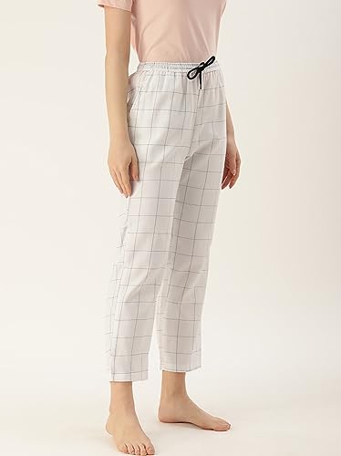 Image of KRYPTIC Women's 100% Pure Cotton Woven Pyjama | Mid Rise Relaxed Fit Full Length Nightwear Pant with Elasticated Drawstring Waistband & Side Pocket | Comfortable Lounge, Sleepwear & Casual Bottom Wear