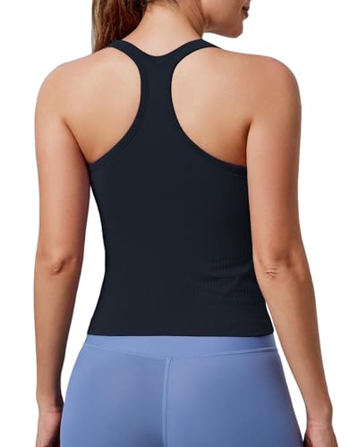 Image of Women's Workout Tank Tops, with Built in Bra Racerback Seamless Crop Tops | Removable Pads, 1 /2 /3 Pack, A-D Cup, High Support, Wireless, Full Coverage, Camisole Sport Tanks, for Yoga Gym Exercise Daily