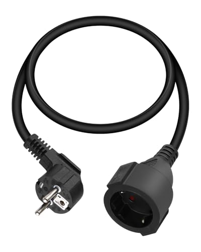 YANBORONSN Cordon d'extension Schuko 90° Court, 3G1,5mm² avec fiche mâle et Prise Femelle, câble d'extension à Terre, Noir