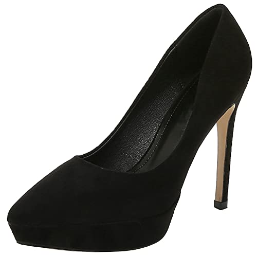 KOKOMOMO Womens Faux Suede Pointed Toe Platform Stiletto High Heel Pumps