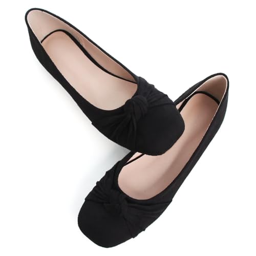 WENJIAZHIZHI Women Bowtie Square Toe Ballets Flats Slip on Casual Simple Flat Shoes Dressy Shoes