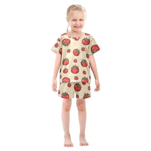 Pajama Short Sets Tomato Pattern Print Design Soft Cotton Summer Sleepwear 2 Piece PJS Size 5-14T4