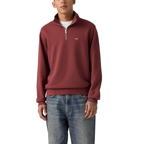 Lavabile in lavatrice Levi\'s Originale Hm 1/4 Zip Felpa, Oxblood, S Uomo