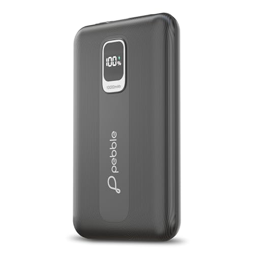 Image of Pebble Rapid Air 22W Fast Charging Power Bank | Compact & Lightweight | Digital Display | Type-C & USB Outputs | 10-Way Circuit Protection - Black