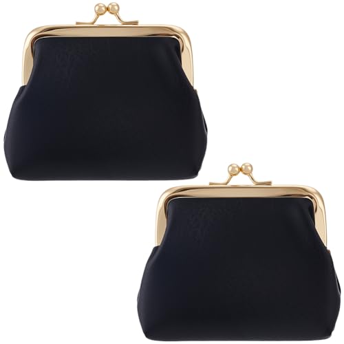 CREATCABIN 2 Portefeuille Cuir PU Noir avec Fermoir Baiser Porte Monnaie à Fermoir Baiser pour Femme Petit Porte Monnaie Portable Organiseur Pièces Monnaie...
