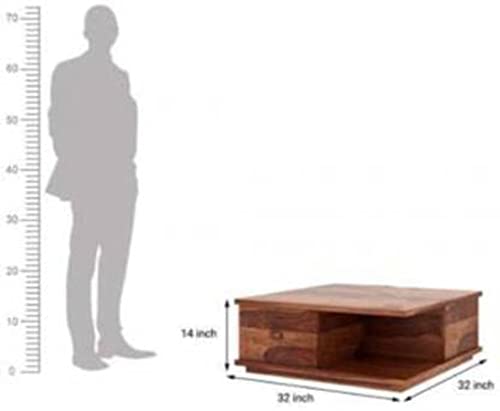Image of Solid Sheesham Wood Coffee Table with 2 Storage Drawers | Pre-Assembled Wooden Centre Table for Living Room | Modern Sofa Tea Table | Handcrafted Teapoy in Honey Finish