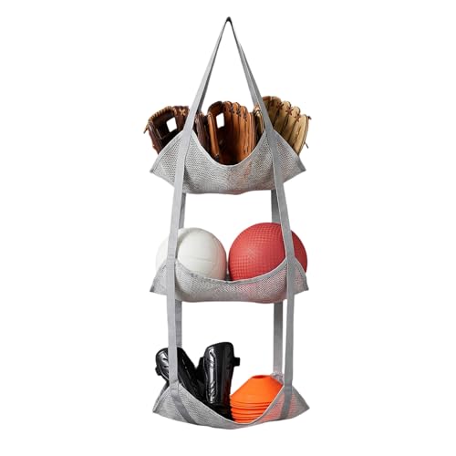Almacenamiento de Balones,Portabolas 3 Niveles sobre la Puerta - Organizador para Equipo de Gimnasio y Deportes - para Voleibol Baloncesto Fútbol Fútbol Americano Gimnasio Garaje