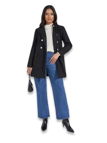 Styli Women Stand Collar Double Breasted Suede A-Line Button Clos...