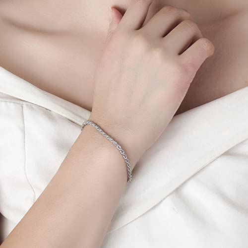 H&Beautimer 925 Sterling Silver Solid Bracelet 0.12'' Singapore Twisted Chain Bracelet Men Women Jewelry Original Silver Bracelets 6.3-6.7-7-7.5-8-8.5-9'' Jewelry Italian Handmade4