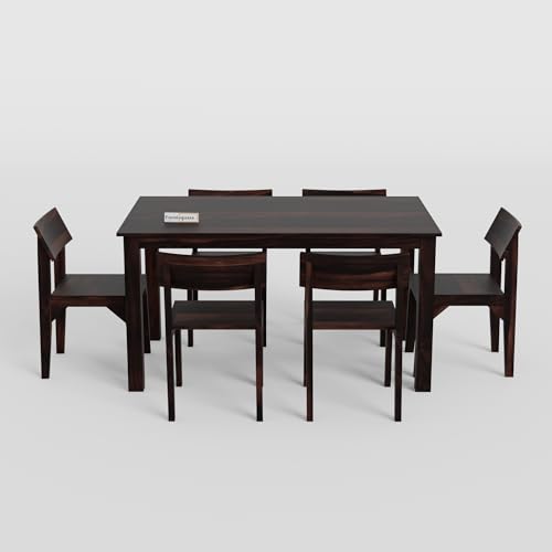 Image of Solid Sheesham Wood Dining Table 6 Seater | Six Seater Dining Table with 6 Chairs for Home | Curved Back Chairs | Dining Room Sets for Restaurants, 6 Seater Dining | Walnut Finish