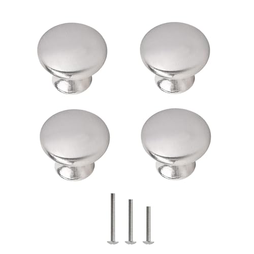 ShipeeKin 4X Cabinet Hardware Round Mushroom Knob Satin Brushed Nickel Wardrobe Drawer Pull Handles 30mm for Kitchen Cupboard Furniture Chest Door Dresser Bathroom