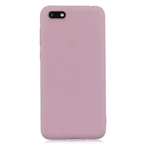 cuzz Coque Huawei Y5 2018/Honor 7S+{1 Pièces Protège Écran en Verre Trempé}Couleur Unie Premium Flexible Souple Silicone TPU Etui Mince Ultra-Lumière Anti-dérapante Anti-Choc Housse{Rose} Cover