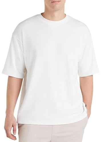 Image of Oversized Baggy Fit Drop Shoulder Half Sleeves Round Neck Solid Pure 100% Cotton T-Shirt for Men (Available in White, Black,Navy Color)