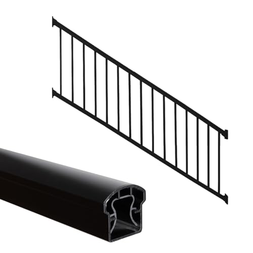 Image of Weatherables 36 in. H x 8 ft. W Stanford Stair Railing Kit - Aluminum Porch & Deck Railing Kit with Black Powder-Coated Finish, Adjustable Outdoor Hand Rail Kit