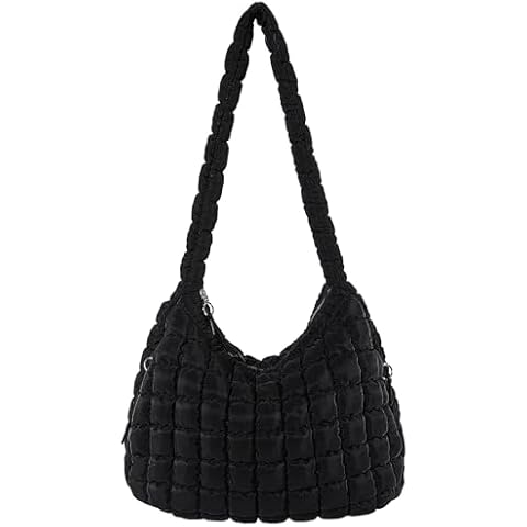 Bagtopia Quilted Tote Bag, Puffer Tote Bag for Women, Large Puffy Shoulder Bag, Lightweight Checkered Crossbody Purse Handbag, Fashion Winter Soft Cotton Padded Hobo Bag, Black Cover