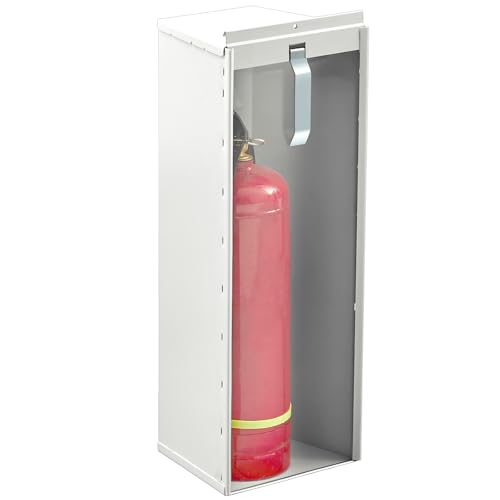 Zonon 10 Pound Fire Extinguisher Cabinet Wall & Surface Mount 22.84" H x 9" W x 7" D White Steel Heavy Duty Fire Extinguisher Box Case Holder with Handle Safety Glass for Industrial Indoor Outdoor