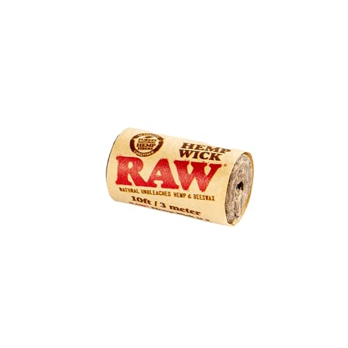RAW Natural Unbleached Rolling Papers - Hemp & Beeswax Hempwick Roll 0 ft/3 Meters Brown 10 Foot 1 Count