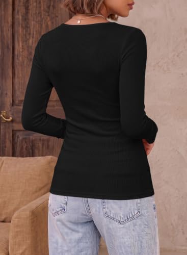 Image of Dokotoo Womens Tops Lace Long Sleeve T Shirts Ribbed Knit Stretch Top 2026