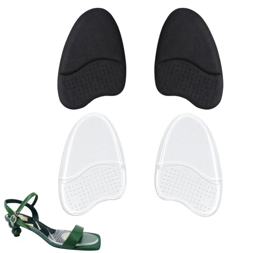 Topatrol つま先インソール ハイヒール衝撃吸収 中敷き サイズ調整滑り止めジェルクッション性 足裏保護パッド 圧力分散 弾力性 サイズ調整 レディース足裏保護 厚さ4mm ゆるい前ズレ防止 靴脱げ防止 (黒色+透明色)