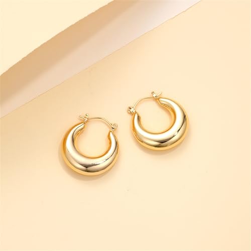 Image of Shining Diva Fashion Anti Tarnish Jewellery Celebrity Inspired 14k Real Gold Plated Simple Plain Link Chain Chunky Huggie Hoop Trendy Stylish Copper Earrings for Women Girls