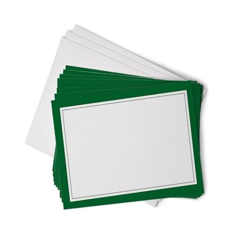 Hill Valley Greetings Blank Border Flat Note Cards with Envelopes - 40 Classic Flat Cards with Envelopes - Blank Simple Paneled Non Folding Cards For Business Professional & Formal Events (Green) Cover