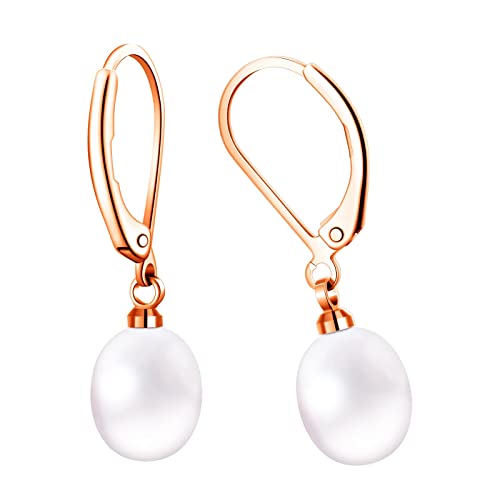 Galeuneon Handpicked Pearl Earrings 18K Gold Plated Leverback Dangle Stud Pearl Earrings Jewelry Gift For Women Girls, Rose Gold #TOP11