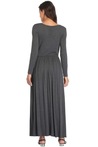 Image of Women's Long Sleeves Maxi Dress Plain Empire Waist Casual Dress Loose Fall /Winter Dresses with Pockets Dark Grey - S