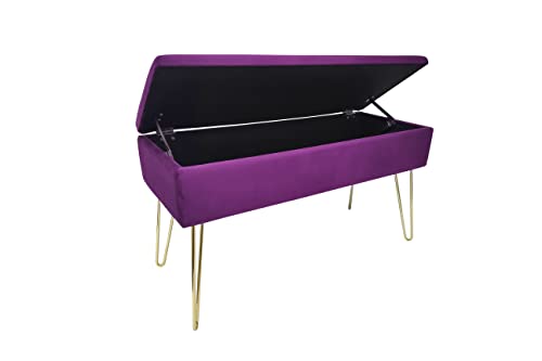 Banco acolchado con almacenamiento ECHTWERK rectangular de terciopelo baya 75x30x42 cm 5