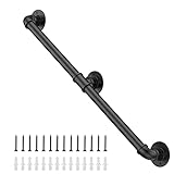 Willstar 8FT Industrial Staircase Handrail Non-Slip Pipe Bar Foot Rail Wall Mount Stair Rail Vintage Grab Bar for Steps Black Iron Pipe Handrail for Outdoor Indoor Stairs Loft Porch Hand Rail (8ft)
