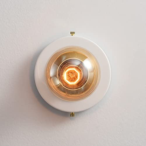 Image of BRIGHTTIA Luna Uno 1-Light Wall Sconce - Mid Century Industrial Modern Flush Mount Fixture for Wall & Ceiling - Minimalist Lamp for Bathroom and Small Spaces - White & Gold (BC0026-1WG)