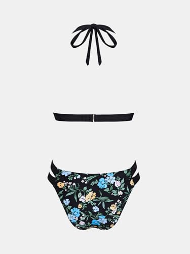 Image of CUPSHE Women's Two Piece V Neck Halter Bikini Sets Stitching Swimsuit | Back Hook,Side Cutout,Cheeky Bottom,Soft Removable Cups,Double Straps,Flattering Bathing Suit For Vacation And Beach