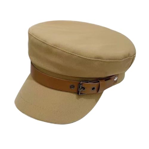 PartyKindom Stylish Lady Beret Hat with Leather Buckle Casual Peaked Cap for Women for Outdoor Street Photography and Everyday Fashion Khaki