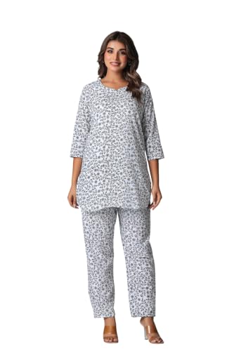 Image of Women's Pure Cotton Printed Night Suit,Top and Relaxed Pajama Set, Stylish Sleepwear, Casual Wear