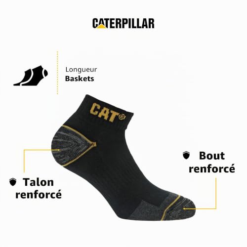 Caterpillar 6/12 Paires Chaussettes Travail Sneaker Hommes Prévention des Accidents Talon et Pointe Renforcées Coton, 12 Paires Noir, 39-42 – vue 3
