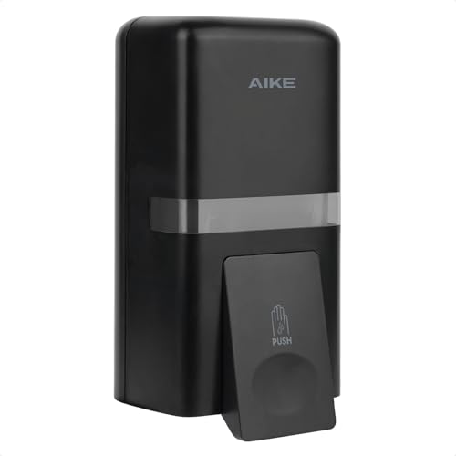 AIKE AK1008 Seifenspender Wandbefestigung Ohne Bohren 800ML Manueller Wandseifenspender aus Kunststoff Flüssigseifenspender für den öffentlichen Gebrauch(Schwarz)