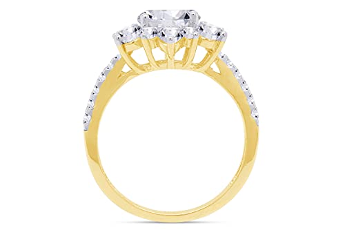 SAVEARTH DIAMONDS Center 7MM Round Cut Sparkling White Cubic Zirconia Flower Cluster Engagement Ring In 14k Gold Over Sterling Silver Jewelry For Women Gifts For Her4
