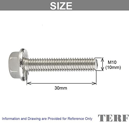 TERF® M10 X 30mm Serrated Flanged Hex Head Bolt M10 (10mm) X 30mm Serrated Flanged Hexagonal Head Set Screw Bolts - Pack of 4 - Image 3