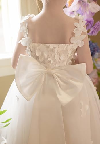 Floral Appliques First Communion Dress Tulle Flower Girl Dresses for Wedding Ruffles Pageant Ball Gown with Bow3