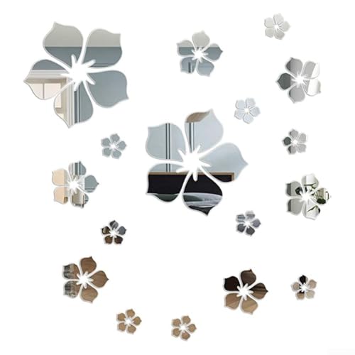 Lot de 18 autocollants muraux en acrylique effet miroir floral avec fleurs 3D grandes, moyennes et...