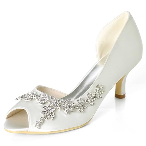 TarfiC Heels for Women Open Toe - Kitten Heels Low Heels Dress Shoes for Women 2.36 Inch Rhinestone Wedding Heels for Prom Party Bridal Pump Shoes