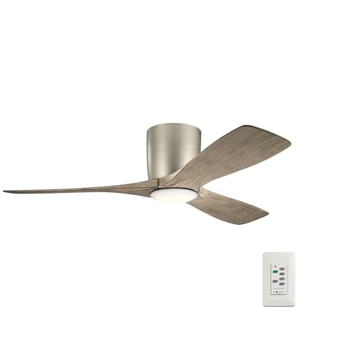 Image of Kichler Volos 48 inch Ceiling Fan With LED Light, Brushed Nickel, 300032NI | Wall Control, Contemporary Indoor Fan, Low Profile Ceiling Fan with Light