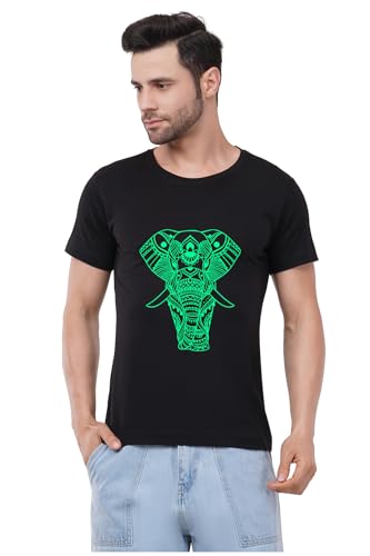 Image of Caseria Men's Cotton Printed T-Shirt -Designer Elephant | 100% Cotton | Half Sleeves | Regular Fit | Printed | Round Neck | Graphic T Shirt